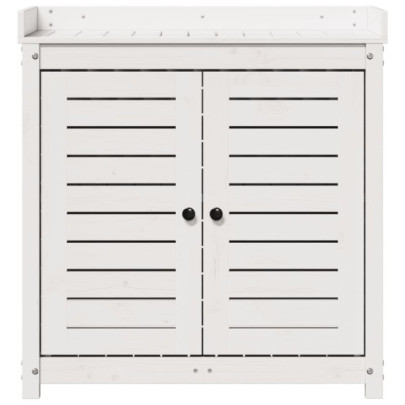 Masă de plantare cu rafturi alb lemn masiv pin - Comandă acum