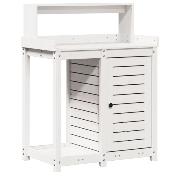 Masă de plantare cu rafturi alb lemn masiv pin 82,5x50x109,5 cm