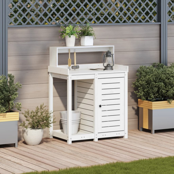 Masă de plantare cu rafturi alb lemn masiv pin 82,5x50x109,5 cm