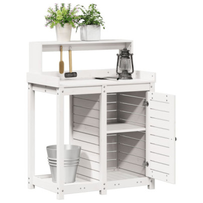 Masă de plantare cu rafturi alb lemn masiv pin 82,5x50x109,5 cm