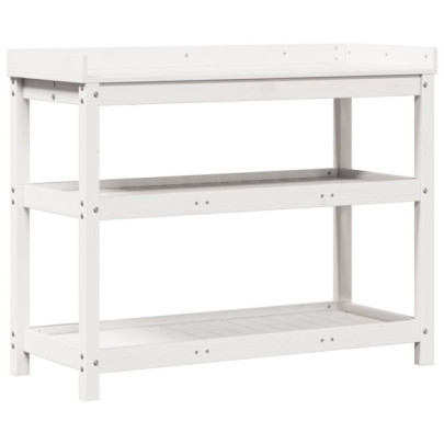 Masă de Plantare cu Rafturi Alb - Lemn Masiv de Pin