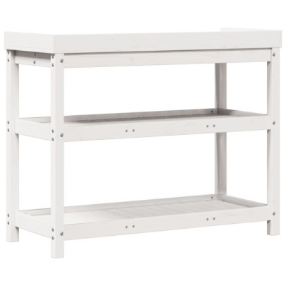 Masă de Plantare cu Rafturi Alb - Lemn Masiv de Pin