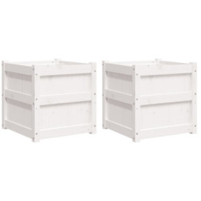 Jardiniere Grădină Lemn Masiv - Set 2 bucăți - Alb 2
