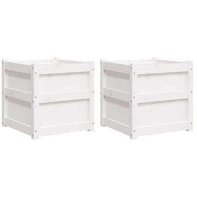 Jardiniere Grădină Lemn Masiv - Set 2 bucăți - Alb
