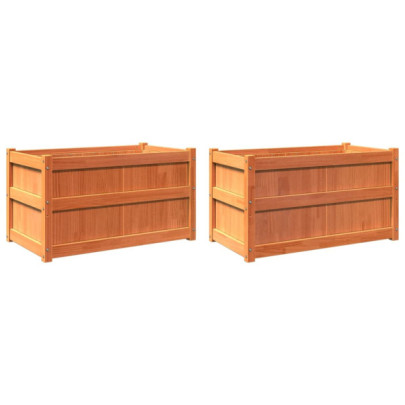 Jardiniere Grădină Lemn Masiv - 2 bucăți - Maro Ceruit