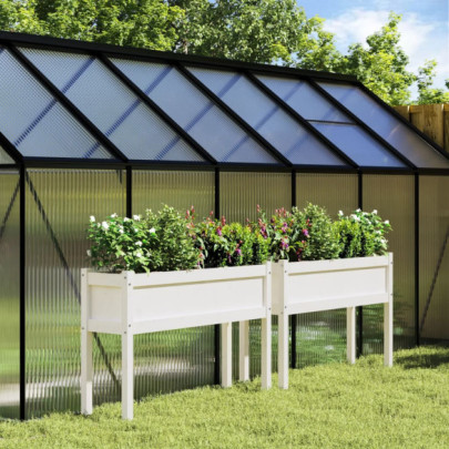 Jardiniere Grădină Lemn Masiv - 2 bucăți, Alb