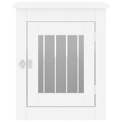 Ladă pentru Câini Albă - Cușcă și Masă 2 în 1