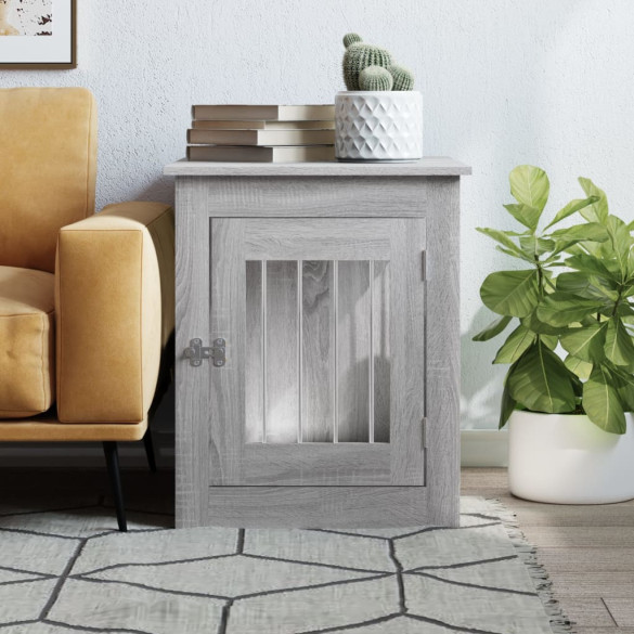 Ladă pentru Câini 2 în 1 - Masă Capăt și Cușcă - Gri Sonoma