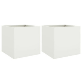 Jardiniere Oțel 2 Bucăți Alb | Decor Grădină & Balcon 2