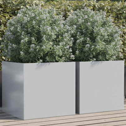 Jardiniere Argintii 49x47x46 cm - Set 2 Buc - Oțel Galvanizat