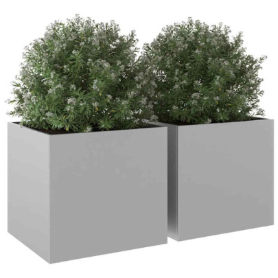 Jardiniere Argintii 49x47x46 cm - Set 2 Buc - Oțel Galvanizat