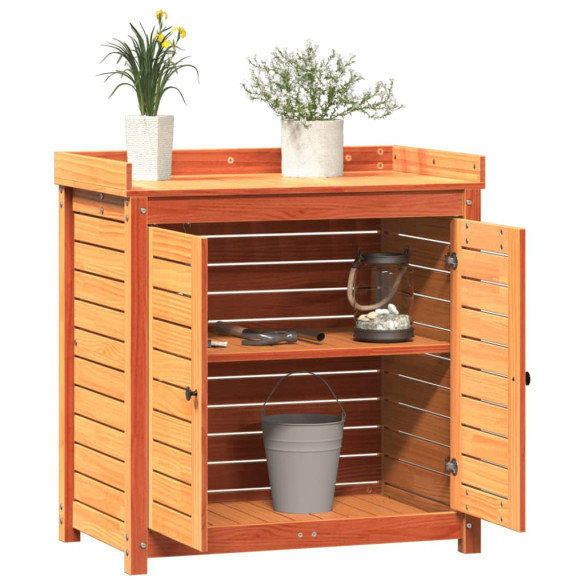 Masă de Plantare din Lemn Masiv de Pin cu Rafturi