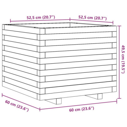 Jardinieră Grădină Albă - Lemn Masiv de Pin 60x60 cm