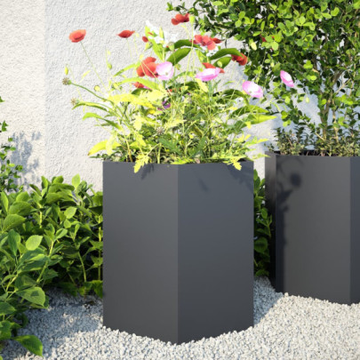 Jardiniere Grădină Antracit - Set 2 Bucăți Oțel Hexagonal