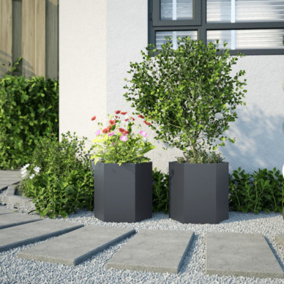 Jardiniere Grădină Antracit - Set 2 Bucăți Oțel Hexagonal
