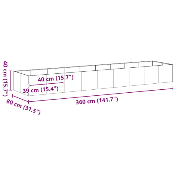 Jardinieră Oțel Galvanizat 360x80x40 cm - Livrare Gratuită