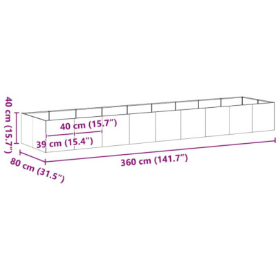 Jardinieră Oțel Galvanizat 360x80x40 cm - Livrare Gratuită