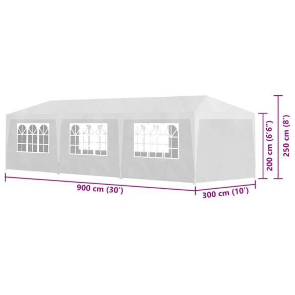 Cort de Petrecere Alb 3x9m | Rezistent la UV și Apă