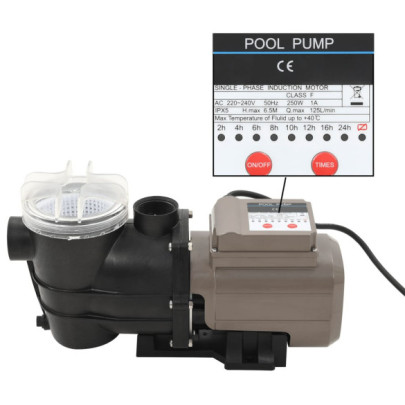 Pompă de piscină cu temporizator - negru - 0,25 CP - 8000 L/h