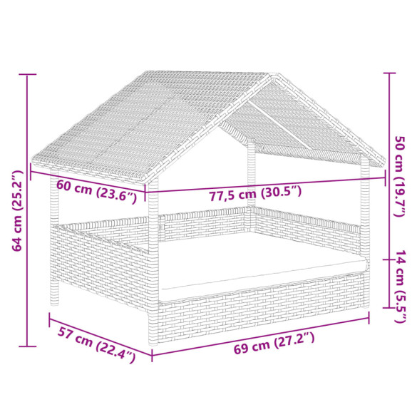 Casă pentru câini cu pernă - poliratan