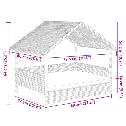 Casă pentru câini cu pernă - poliratan