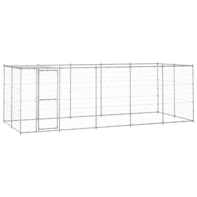 Padoc câini de exterior cu acoperiș - 12,1 m² - oțel galvanizat