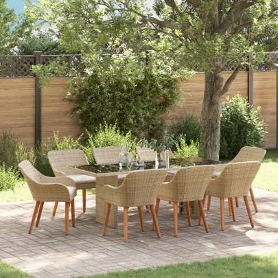 Set Dining Grădină 9 Piese Rattan Polimeric Bej | vidaXL