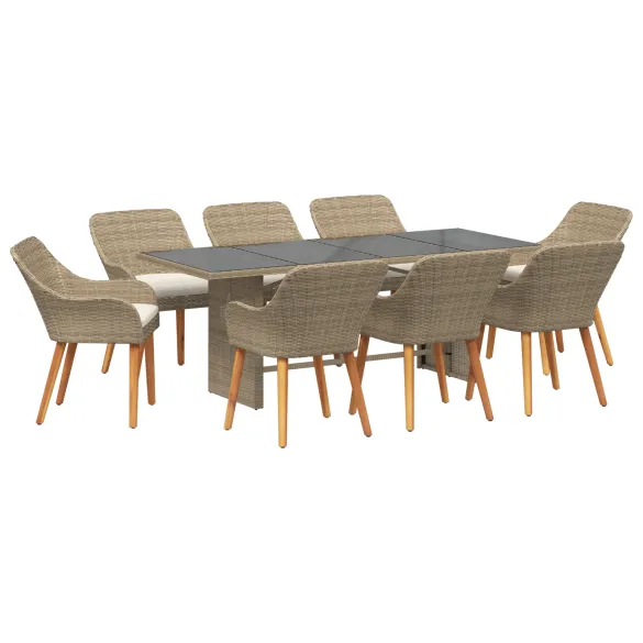 Set Dining Grădină 9 Piese Rattan Polimeric Bej | vidaXL
