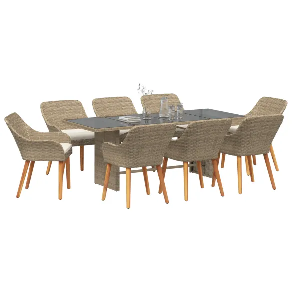 Set Dining Grădină 9 Piese Rattan Polimeric Bej | vidaXL