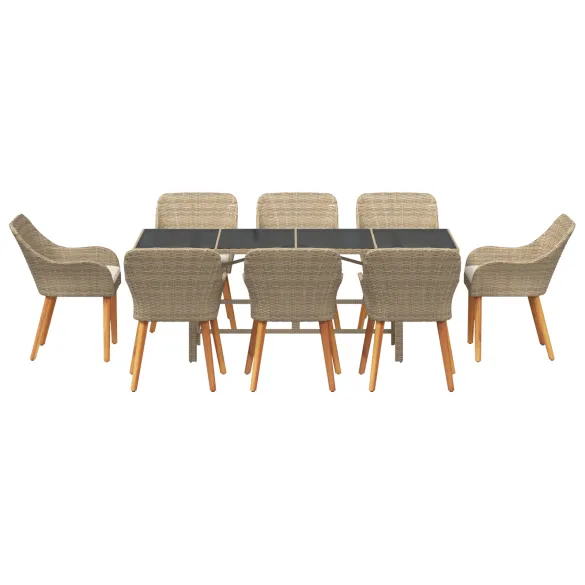Set Dining Grădină 9 Piese Rattan Polimeric Bej | vidaXL