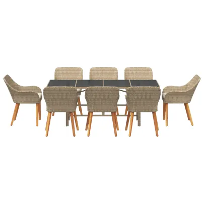 Set Dining Grădină 9 Piese Rattan Polimeric Bej | vidaXL