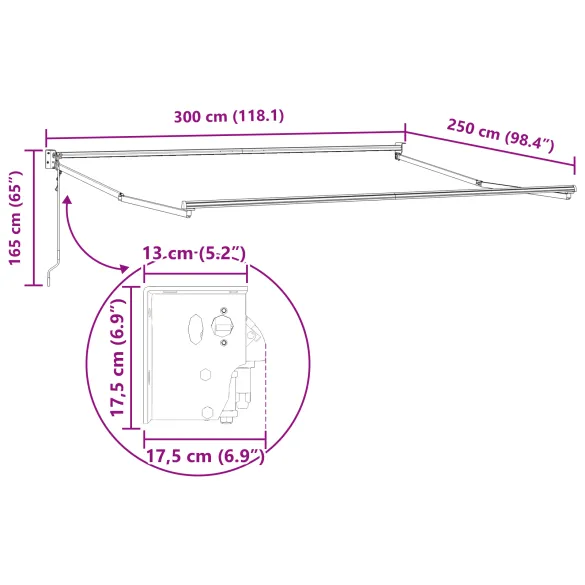 Marchiză Automată Retractabilă Dungi Roșu-Alb 300x250 cm