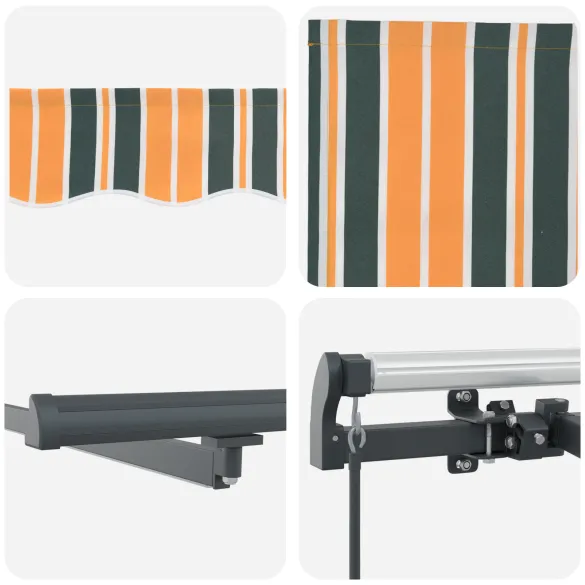 Marchiză Manuală Retractabilă cu LED Verde și Galben 300x250 cm