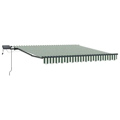 Marchiză Retractabilă Manuală cu LED Verde-Alb 300x250 cm