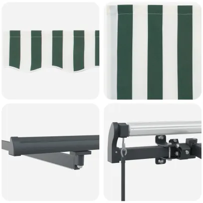 Marchiză Retractabilă Manuală cu LED Verde-Alb 300x250 cm