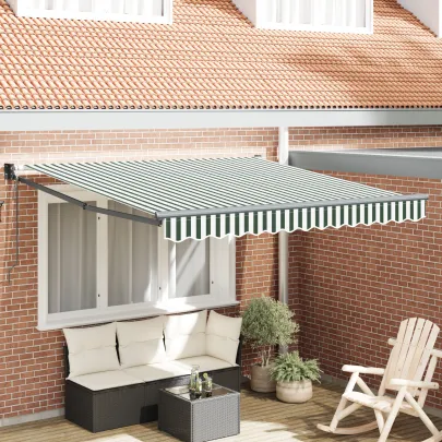 Marchiză Retractabilă Verde-Alb 300x250 cm - Material Umbră