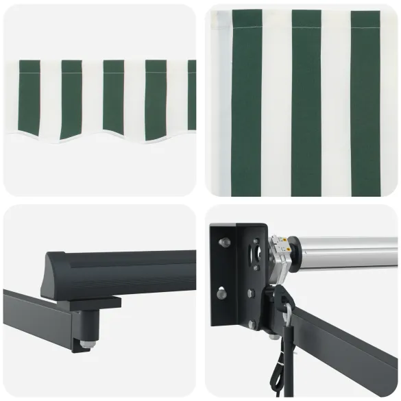 Marchiză Retractabilă Verde-Alb 300x250 cm - Material Umbră