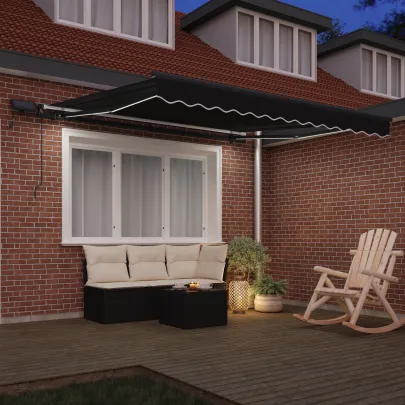 Marchiză Manuală Retractabilă cu LED Neagră 350x250 cm