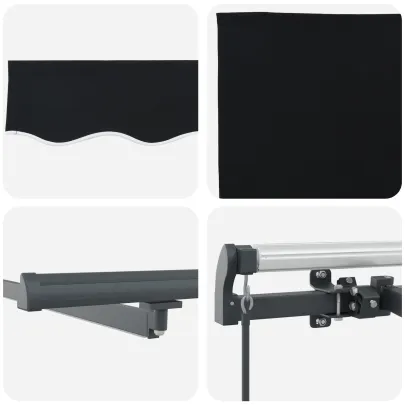 Marchiză Manuală Retractabilă cu LED Neagră 350x250 cm