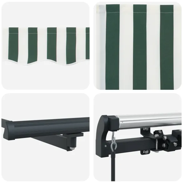 Marchiză Manuală Retractabilă Verde-Albă 350x250 cm | vidaXL