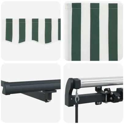 Marchiză Manuală Retractabilă Verde-Albă 350x250 cm | vidaXL