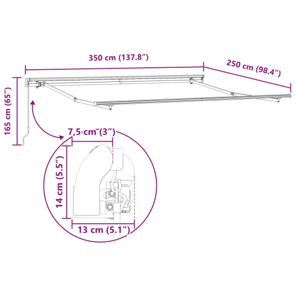 Marchiză Manuală Retractabilă Verde-Albă 350x250 cm | vidaXL