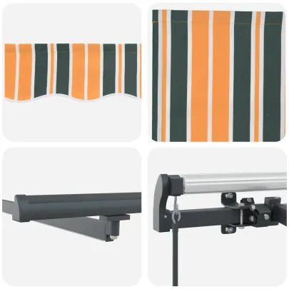 Marchiză Retractabilă Manuală cu LED 4x3 m - Verde și Galben