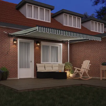 Marchiză Automată Retractabilă LED 400x300 cm Verde-Alb