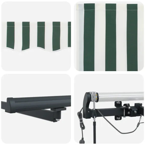 Marchiză Automată Retractabilă LED 400x300 cm Verde-Alb