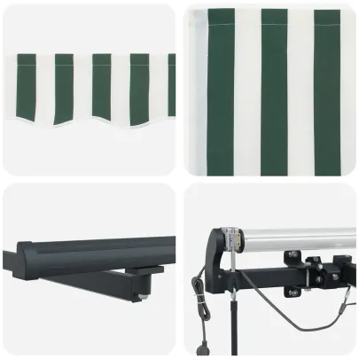Marchiză Automată Retractabilă LED 400x300 cm Verde-Alb