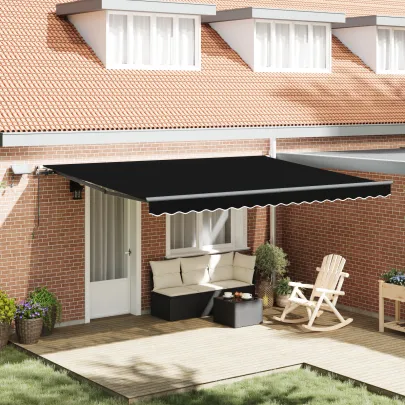 Marchiză Retractabilă Manuală cu LED 4.5x3m Negru | vidaXL