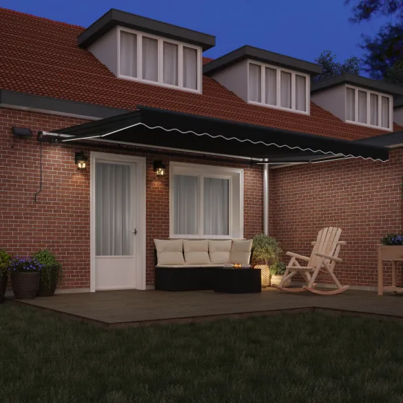 Marchiză Retractabilă Manuală cu LED 4.5x3m Negru | vidaXL