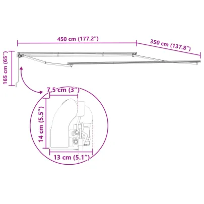 Marchiză manuală retractabilă albă 4.5x3.5 m - vidaXL