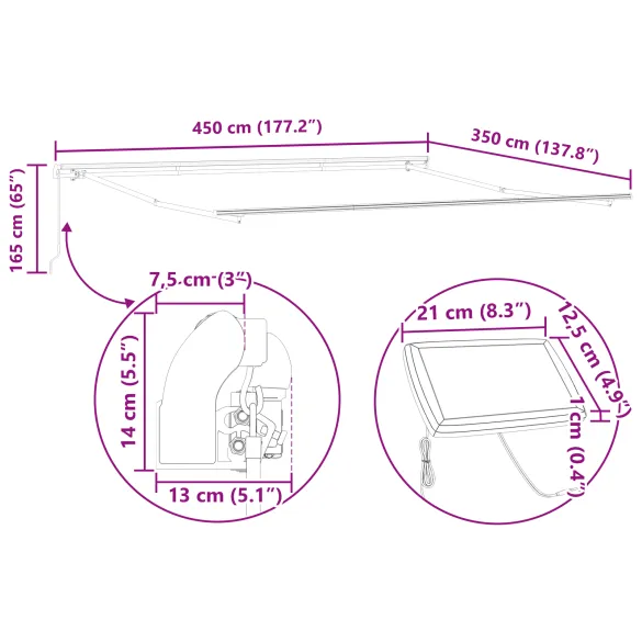 Marchiză retractabilă cu LED pentru exterior 450x350cm
